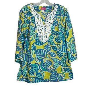 Pappagallo Floral Tunic Top 3/4 Sleeve V-Neck Women's Size S